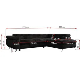 MKS Meble Eckcouch Schwarz 3-Sitzer