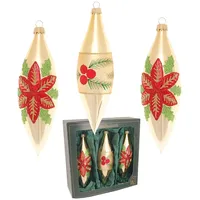 Krebs Glas Lauscha Weihnachtsstern und Beeren 3-tlg. 15cm