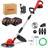 ONEVAN Akku Rasentrimmer, 20V Rasenkantenschneider mit 2 4000mAh Akkus und 3 Messertypen, Bürstenlos Motorsense Freischneider Akku 113-133 cm Teleskop-stiel, 25 cm Schnittbreite