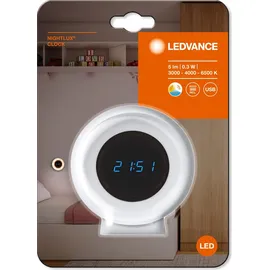 LEDVANCE NIGHTLUX Digitale Uhr & Nachtlicht mit Sensor, 0,3W, 5lm, Batterbetrieb, USB-Ladekabel, Farbwechselfunktion für weißes Licht, einfache Montage, nur für Innenräume geeignet (auch Feuchträume)