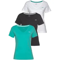 H.I.S T-Shirt »Essential-Basics«, hüftlange Passform, figurumspielender Schnitt, aus 100% Baumwolle, Gr. 32/34, schwarz, weiß, türkis, , 798480-32