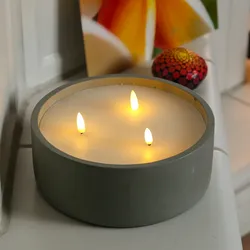 XXL LED Kerze in Betonoptik Zement Wachs 3 Docht Flamme Timer D: 20cm grau