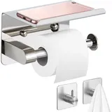 Sinbinta - Toilettenpapierhalter ohne Bohren Aluminium Klopapierhalter mit Ablage, Wandmontage wc Papier Halterung mit 2 Klebehaken für Küche und