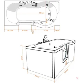 AcquaVapore Seniorenwanne mit Tür 170 x 85 cm (S12-L)
