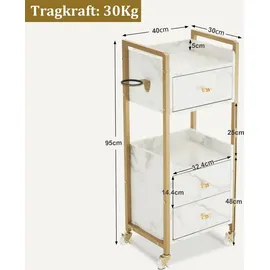 MCombo M MCombo Servierwagen mit Rollen & 3 Schubladen, Friseurwagen Rollwagen, Salon Trolley mit 2 Ablagen & Föhnhalter, Moderner Arbeitswage... - Weiß
