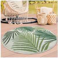 Outdoorteppich »In- & Outdoor Teppich Sisal Optik Palmenzweige in grün auf sandfarbe«, TeppichHome24, rund, Höhe 5 mm grün rund - 160 cm x 160 cm x 5 mm