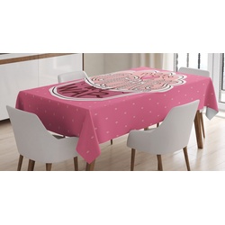 Abakuhaus Tischdecke Farbfest Waschbar Für den Außen Bereich geeignet Klare Farben, lustige Wörter Machen Cupcakes Punkte rosa 140 cm x 200 cm