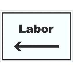 Labor Aufkleber mit Text und Richtungspfeil links untersuchen forschen waagerecht A1 (594x841mm)