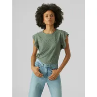 Vero Moda Rundhalsshirt VMTASSA SL FRILL TOP NOOS Materialmix,