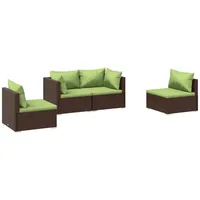 vidaXL Polyrattan Lounge-Set 4-tlg. braun inkl. Auflagen 3102172