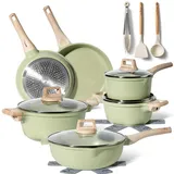 just perfecto household appliances JUST PERFECTO Induktions Töpfe Set 15 pcs - Pfannenset mit deckel - Induktions Töpfe Set - töpfe & pfannen set ohne PTFE und PFOA - Kratzschutz- Kochgeschirr Topfset induktion (Green)