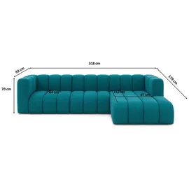 kaiser möbel Ecksofa Moderne aus Veloursstoff Salvador Grand L 318 cm, Ecksofa, Tiefe Sitzflächen,Premium-Velours Salvador,Design Soft-Cube blau