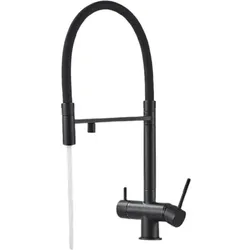 KLARWERK Lana | 3 Wege Schwarz matt ausziehbare Armatur | Edelstahl Trinkwasser Osmose Wasserhahn Küche |Mischbatterie - 360 Grad drehbar | Filter 3 Anschlüsse