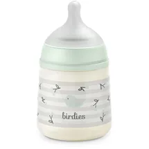 Suavinex Suavinex, Babyflasche 150 ml mit SX Pro Physiologischem Silikon-Sauger, Antikolik-Flasche mit langsamem Fluss (S), Ideal für Muttermilch oder Wasser, für Neugeborene ab 0 Monaten, Design Birdies Grün