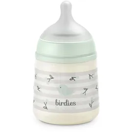 Suavinex Suavinex, Babyflasche 150 ml mit SX Pro Physiologischem Silikon-Sauger, Antikolik-Flasche mit langsamem Fluss (S), Ideal für Muttermilch oder Wasser, für Neugeborene ab 0 Monaten, Design Birdies Grün