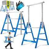 MASKO® Teleskop-Arbeitsbock Untergestell 8-er Set | Klappbock max. Belastbarkeit 200 kg | Unterstellbock höhenverstellbar Min. / max. Arbeitshöhe 800-1300 mm | Gerüstbock inkl. Handschuhe | Blau