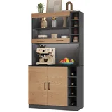 ZREE Hochschrank Küchenschrank Küchenbuffet mit Schränken,Vitrinenschrank,Buffetschrank (für Mikrowelle, freistehend, höhenverstellbare seitliche Ablagefächer, buffetschrank, vorratsschrank, küchenschrank mit arbeitsplatte) mit höhenverstellbaren Seitenablagen und Kippsicherung, 100x47x187 cm grau