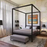 Weber Industries Romance Himmelbett, Tanne Massiv, Schwarz, 160 x 200 cm