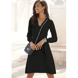 LASCANA Strickkleid, (mit Bindegürtel), und V-Ausschnitt, Herbst- Winterkleid, casual-elegant LASCANA schwarz 48