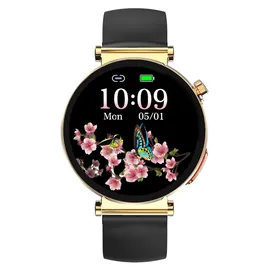 knauermann Neo 2 Rund 40 mm Gold Silikonarmband Schwarz