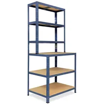 shelfplaza HOME 190x80x60 cm Werkbank Regal in blau mit 6 Böden und 145 kg Traglast pro Boden