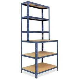 shelfplaza HOME 190x80x60 cm Werkbank Regal in blau mit 6 Böden und 145 kg Traglast pro Boden