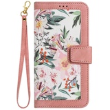 Handyhülle für Samsung Galaxy S22 Hülle Leder, Handy Samsung Galaxy S22 Handy Hüllen, Leder Blume Flip Etui Handytasche Schutzhülle für Samsung Galaxy S22 with Klapphülle Standfunktion,Rosa