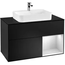 Villeroy & Boch Finion Waschtischunterschrank F372MTPD 100cm, Abdeckplatte black matt, Regal rechts White matt lacquer, Black matt lacquer