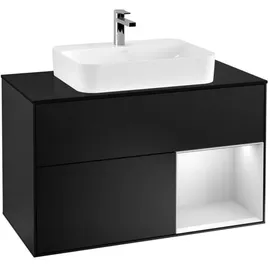 Villeroy & Boch Finion Waschtischunterschrank F372MTPD 100cm, Abdeckplatte black matt, Regal rechts White matt lacquer, Black matt lacquer