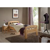 Natur24 Einzelbett Bett Comfort II Buche massiv 90x220 mit Kopfteil und hohem Fußteil braun