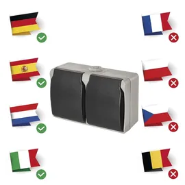 EMOS Schuko-Steckdose 2-fach Grau/Schwarz