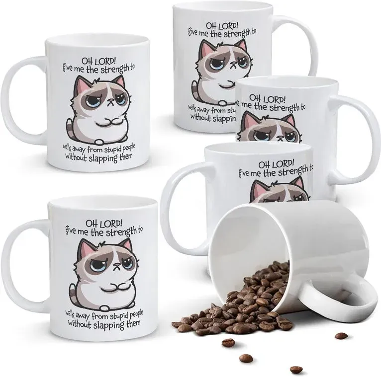 Alphynix 1 weiße Keramiktasse 33cl mit einer Grumpy Cat und geistreichem Gebet für Geduld, perfektes Geschenk, um in den Feiertagen ruhig zu bleiben,Geschenk zum valentinstag, geschenk zum geburtstag