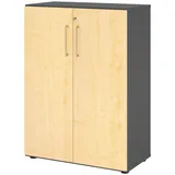 bümö Aktenschrank abschließbar, Büroschrank Holz 80cm breit in Graphit/Ahorn - abschließbarer Schrank mit Aktenregal für's Büro & Arbeitszimmer, Büro