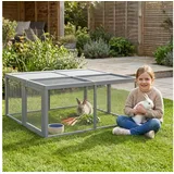 PawHut Kleintierstall mit Freilaufgehege 110 x 105 x 50 cm grau