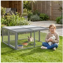 PawHut Kleintierstall mit Freilaufgehege 110 x 105 x 50 cm grau