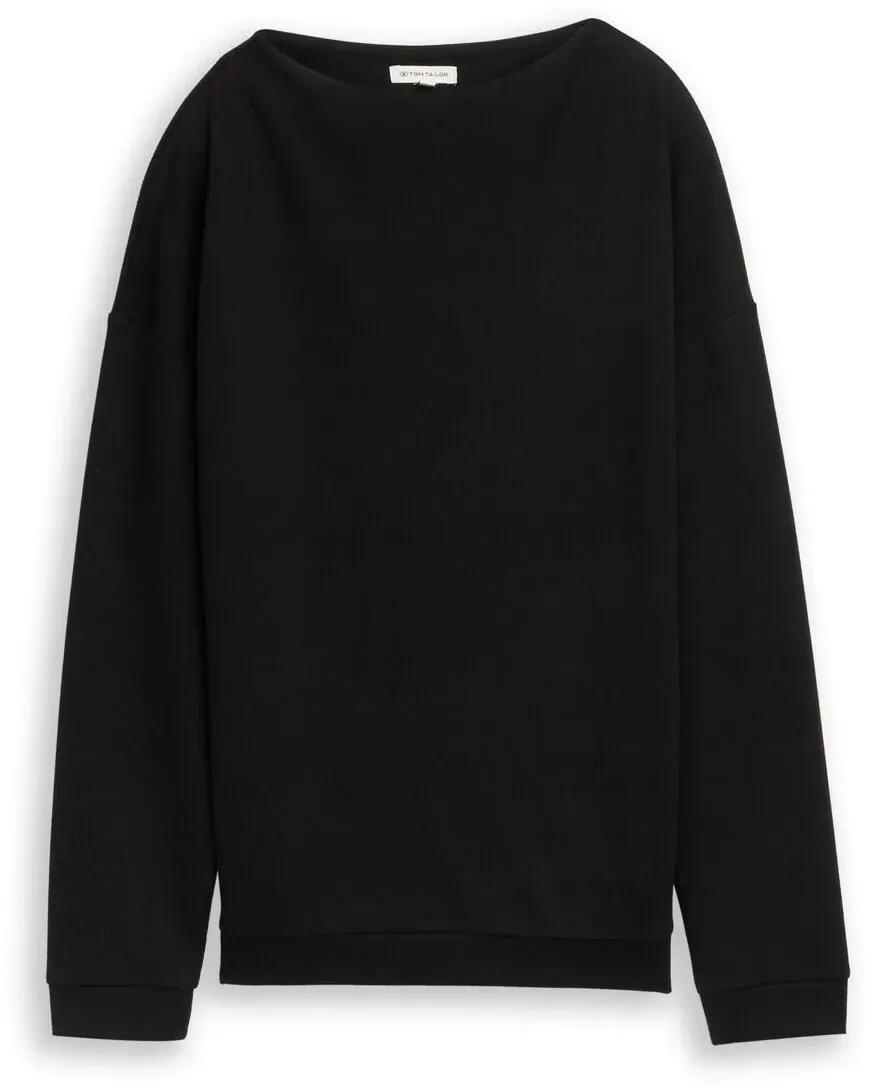 TOM TAILOR Damen Loose Fit Sweatshirt mit Stehkragen, schwarz, Uni, Gr. XXL