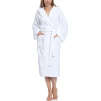 Ladeheid Bademantel Damen Frottee Bademantel aus 100% Baumwolle LA40-193, Langform, Baumwolle, Kapuze weiß L