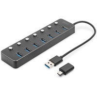 Digitus USB 3.0 Hub, 7-port, schaltbar, LED-Anzeige Dunkelgrau