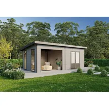 Wolff Finnhaus Seitenwandpaket inkl. 2 Fenster für WPC Gartenhäuser Tona 5024/6024 Hellgrau