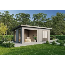 Wolff Finnhaus Seitenwandpaket inkl. 2 Fenster für WPC Gartenhäuser Tona 5024/6024 Hellgrau