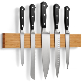 LARHN Magnetleiste Messer aus Bambus mit Extra Starkem Magnet - 40 cm - Messerhalter Magnetisch Holz für Utensilien und Werkzeuge - Unbestückte Messerblöck