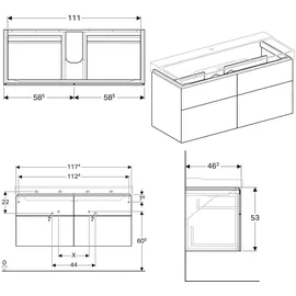 Geberit Waschtischunterschrank 4 Schubladen 117,4 x 53 x 46,2 cm Grau