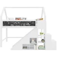 BlingBin Etagenbett Multifunktionales Kinderbett, Hochbett mit Rutsche,Treppe und Stauraum (1er Set, 1-St., 90*200 cm, Ohne Matratze, Gewichtskapazität: 150KG), Einzelbett mit Graffiti-fähige Tafel, Treppe mit Stauraum, Weiß weiß