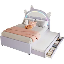 Merax 140*200cm Polsterbett, ausgestattet mit ausziehbares rollbett, PU-Material,Violett