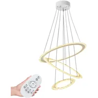 UISEBRT 128W LED Pendelleuchte Hängeleuchte - Modern Kristall Kronleuchter 3 Ring Hängelampe Höhenverstellbar Deckenlampe Acryl LED Leuchte für Wohnzimmer Schlafzimmer - Dimmbar Mit Fernbedienung