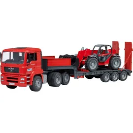 Bruder 02774 - MAN TGA LKW mit Tieflader und Manitou Teleskoplader rot 1:16