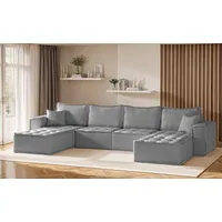 Fun Möbel Wohnlandschaft Sofa U-Form Modulsofa-Set 4-teilig SANDE Stoff Raven Grau - Grau