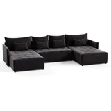 silape Sofnet Wohnlandschaft Schwarz, Textil, 7-Sitzer, U-Form,Rechteckig, 365x80x180 cm, Wohnzimmer, Sofas & Couches, Wohnlandschaften, Wohnlandschaften in U-Form