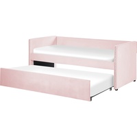 Beliani, Bett, Tagesbett ausziehbar Samtstoff rosa Lattenrost 90 x 200 cm TROYES (90 x 200 cm)