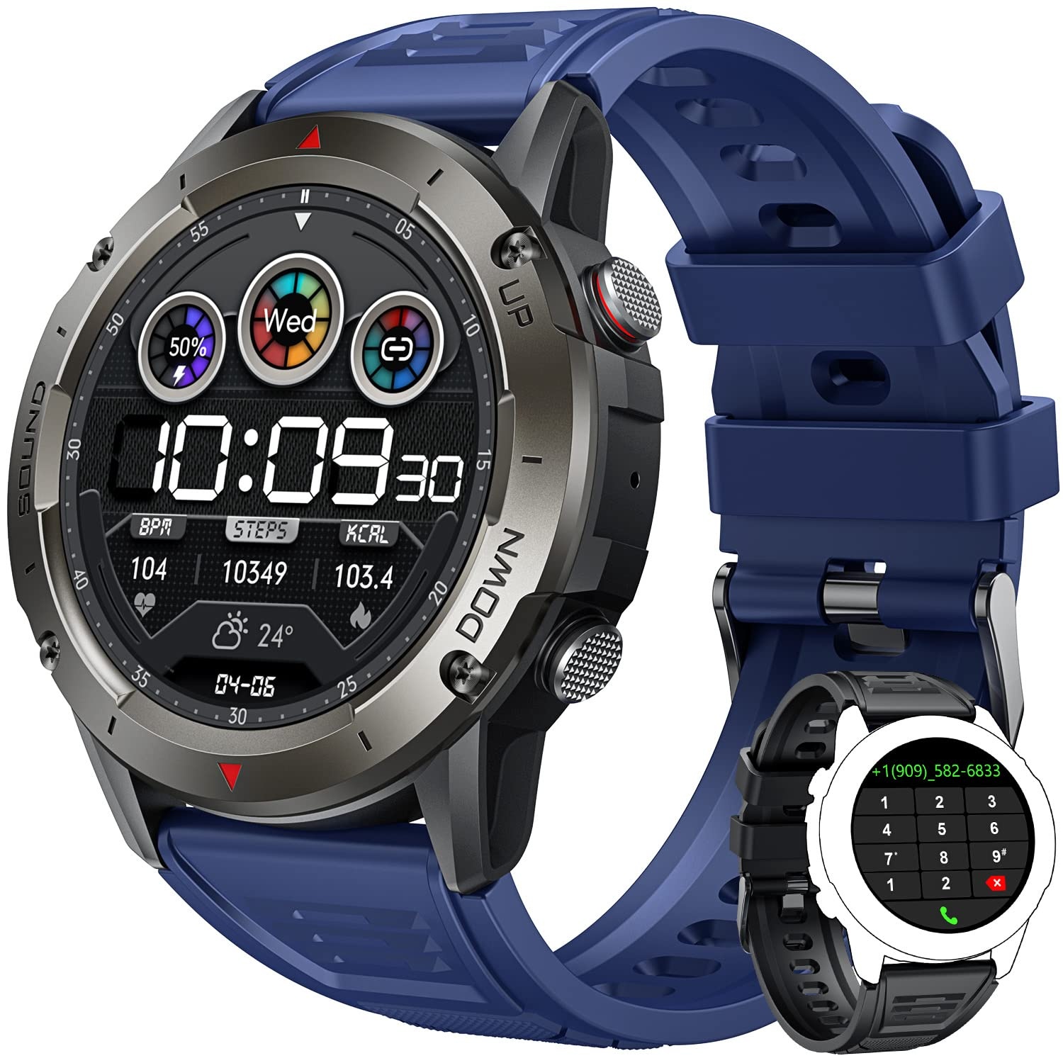 Smartwatch Herren Fitnessuhr mit Sport Uhr - 1.42 Zoll Großes Display Smartwatch Herren mit Telefonfunktion IP68 Wasserdicht Fitness Tracker mit Pulsuhr Schrittzähler Smart Watch für iOS Android